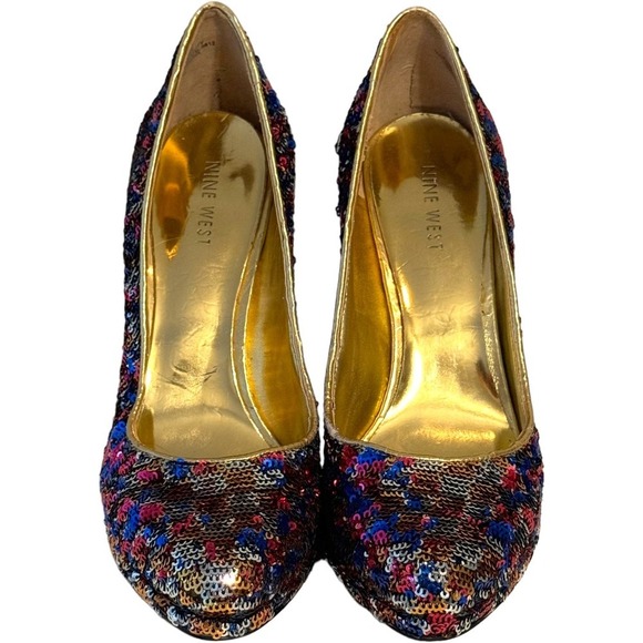 Nine West Rocha Multicolored Sequin Platform Heels Formal Glam Size 7 - Picture 4 of 12